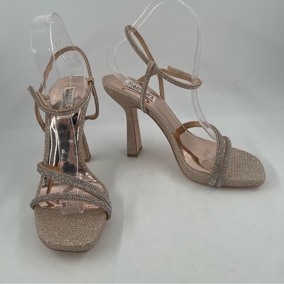 NIB! Badgley Mischka Women’s Urbana Pale Gold Glitter Stiletto Heel Sandals-8.5 - Picture 7 of 14